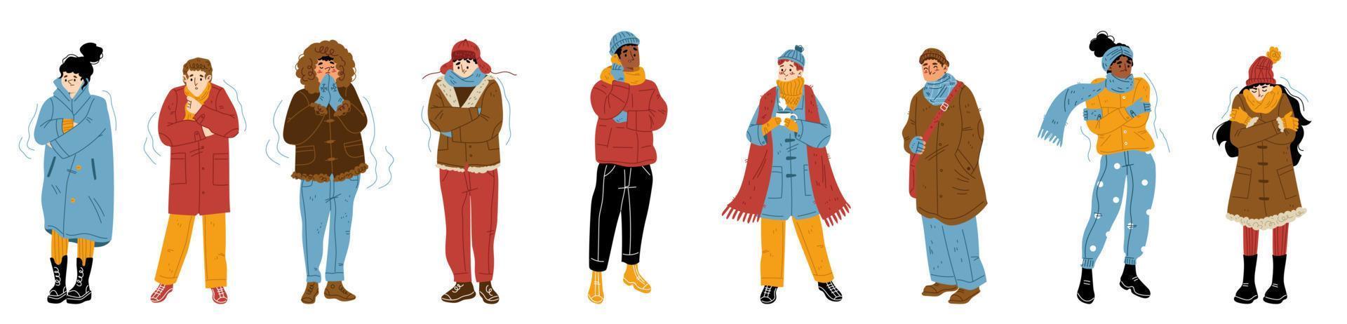 Cold frozen people winter freeze and shiver vector