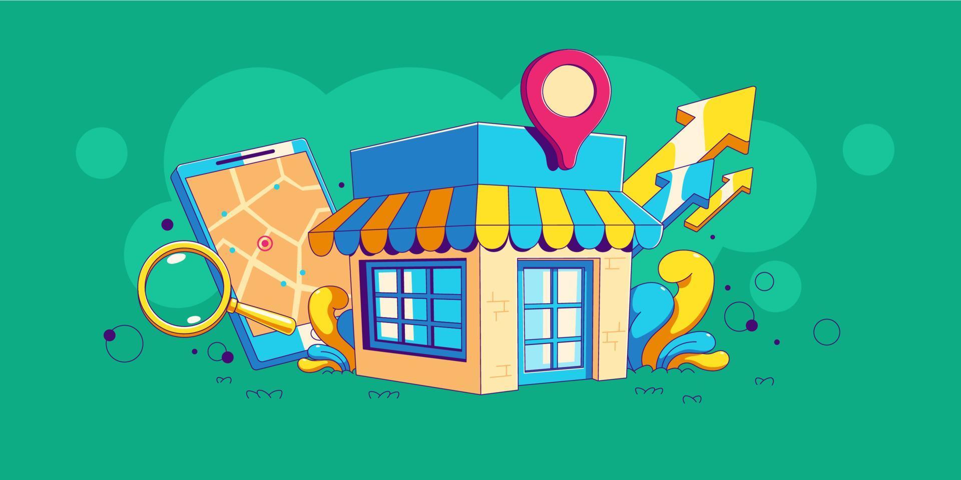 tienda local, estrategia de optimización seo empresarial vector