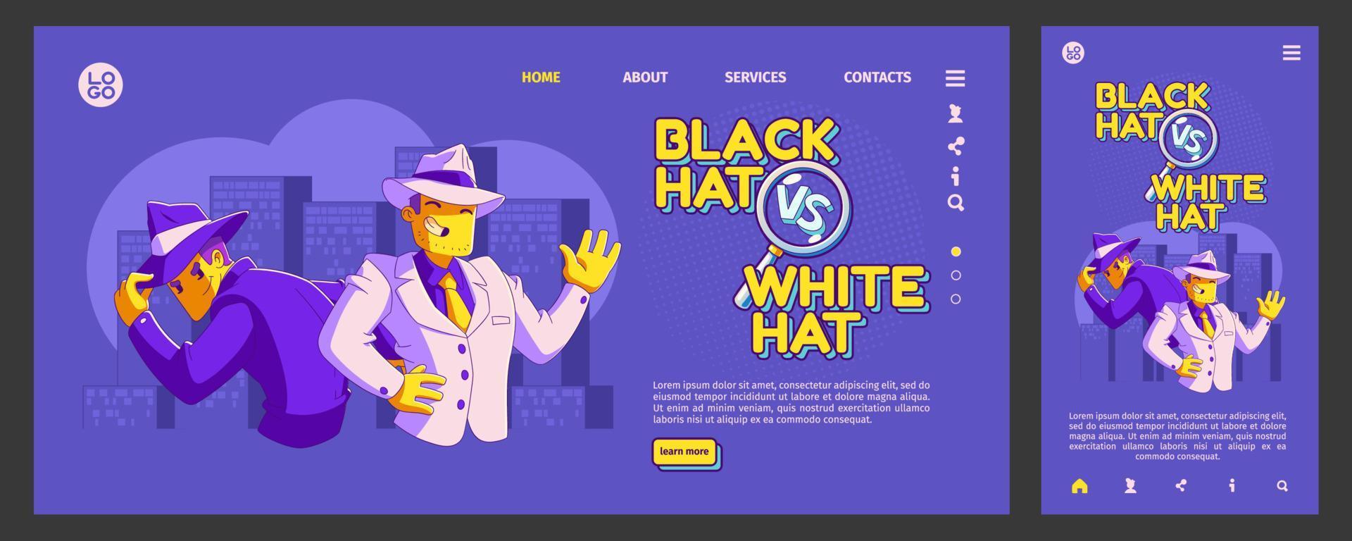 Black vs white hat seo landing page template set vector