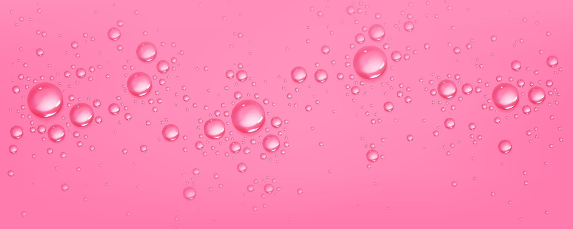 Water drops on pink background, spherical bubbles vector