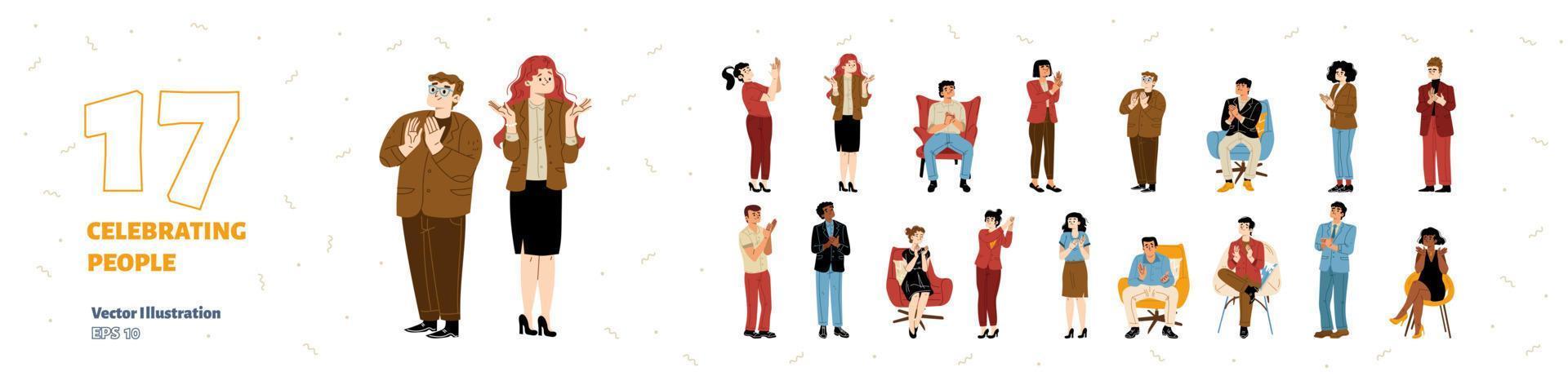 People celebrating, flat vector illustration set