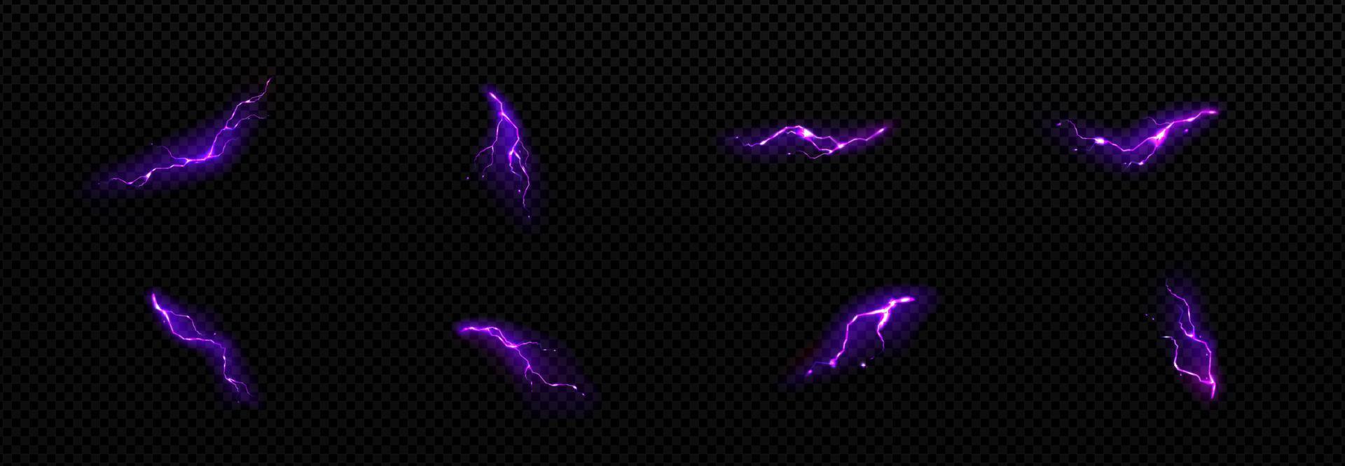 Lightnings, purple thunderbolt strikes at night vector