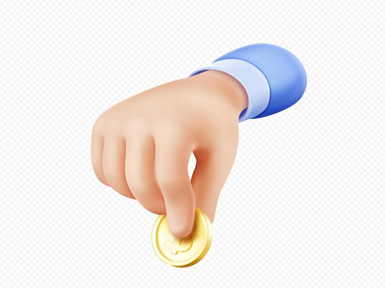 3d render hand give coin, digital business concept vector