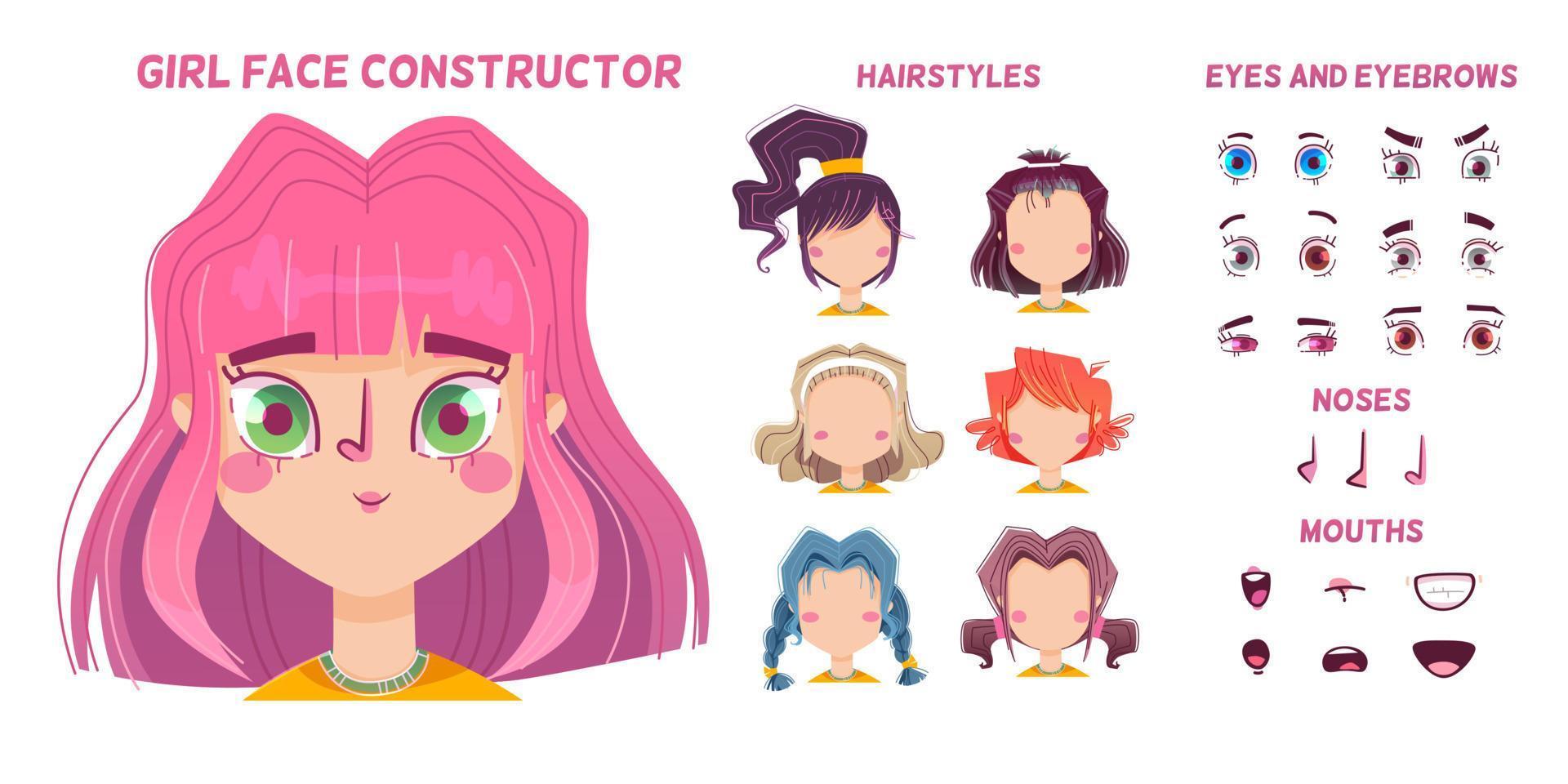 Baby girl face construction, generator of avatar vector