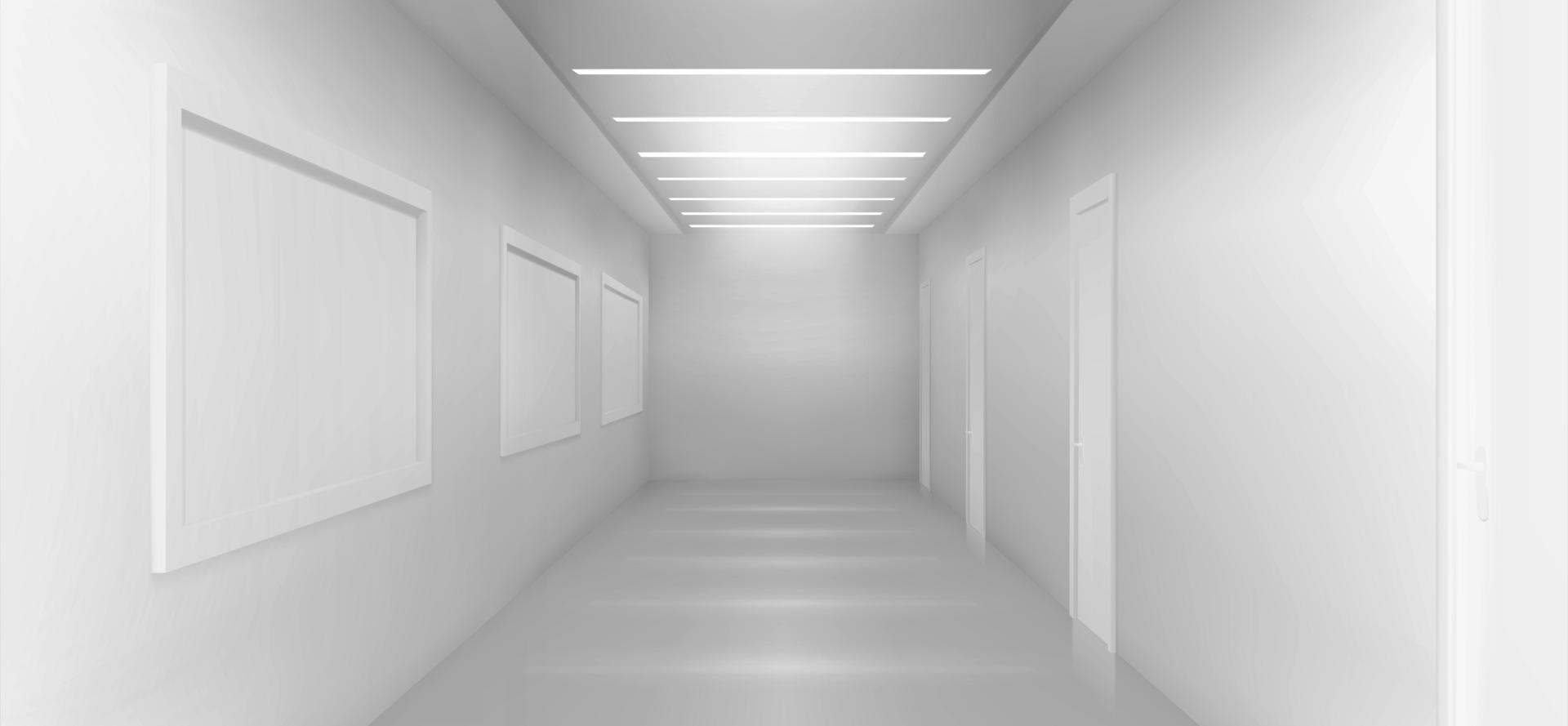 White room, corridor background, museum space vector