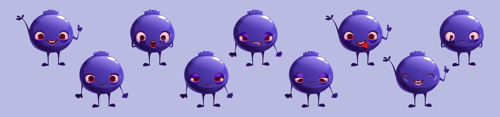 Cute blueberry character face emoji feelings set vector