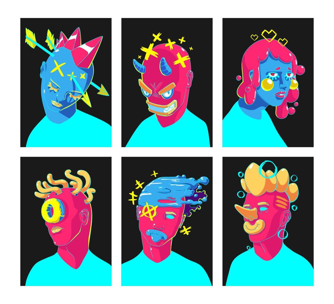 Contemporary portraits abstract faces illustration vector