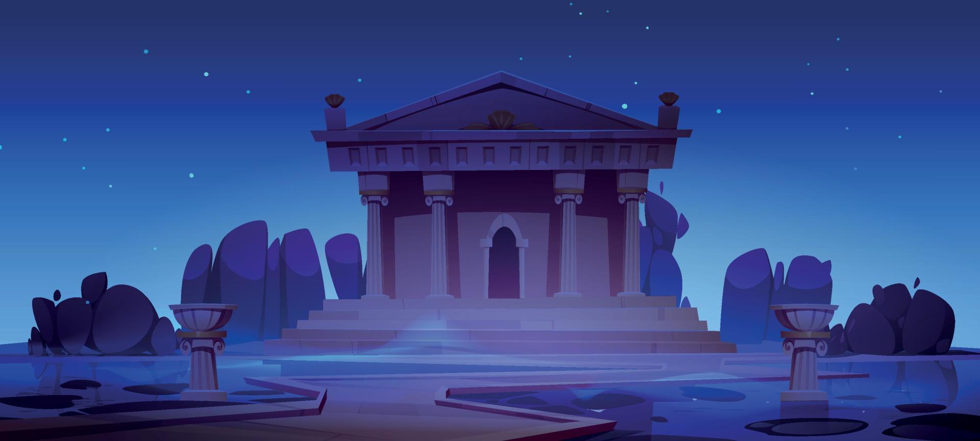 Ancient temple building night landscape scene vector