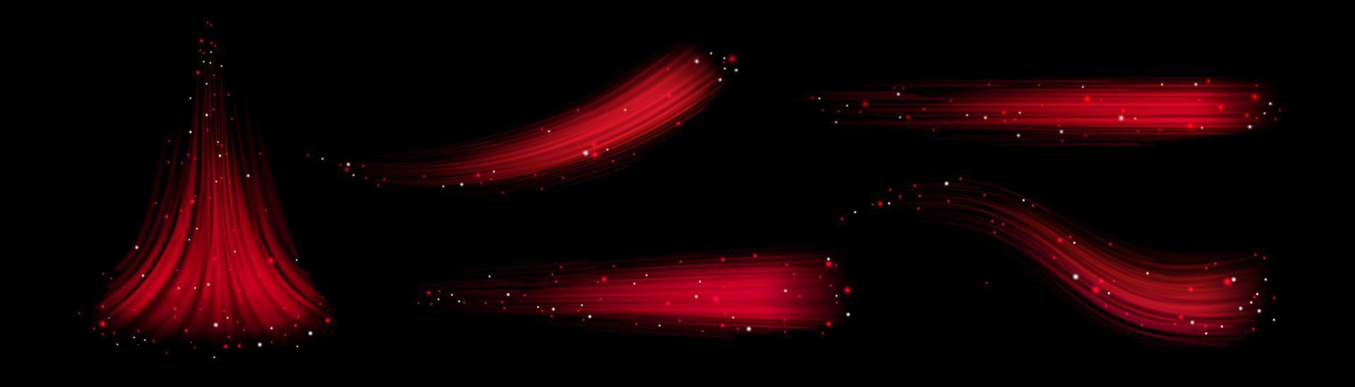 Set of red sparkling flow on black background vector