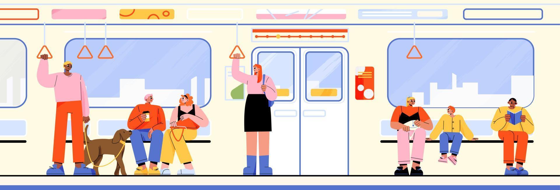 Subway train car with people inside vector