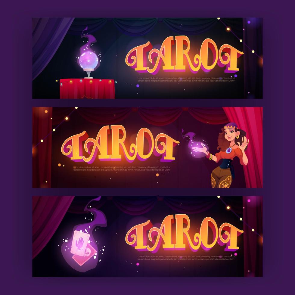 Tarot cards divination cartoon banners with gypsy vector
