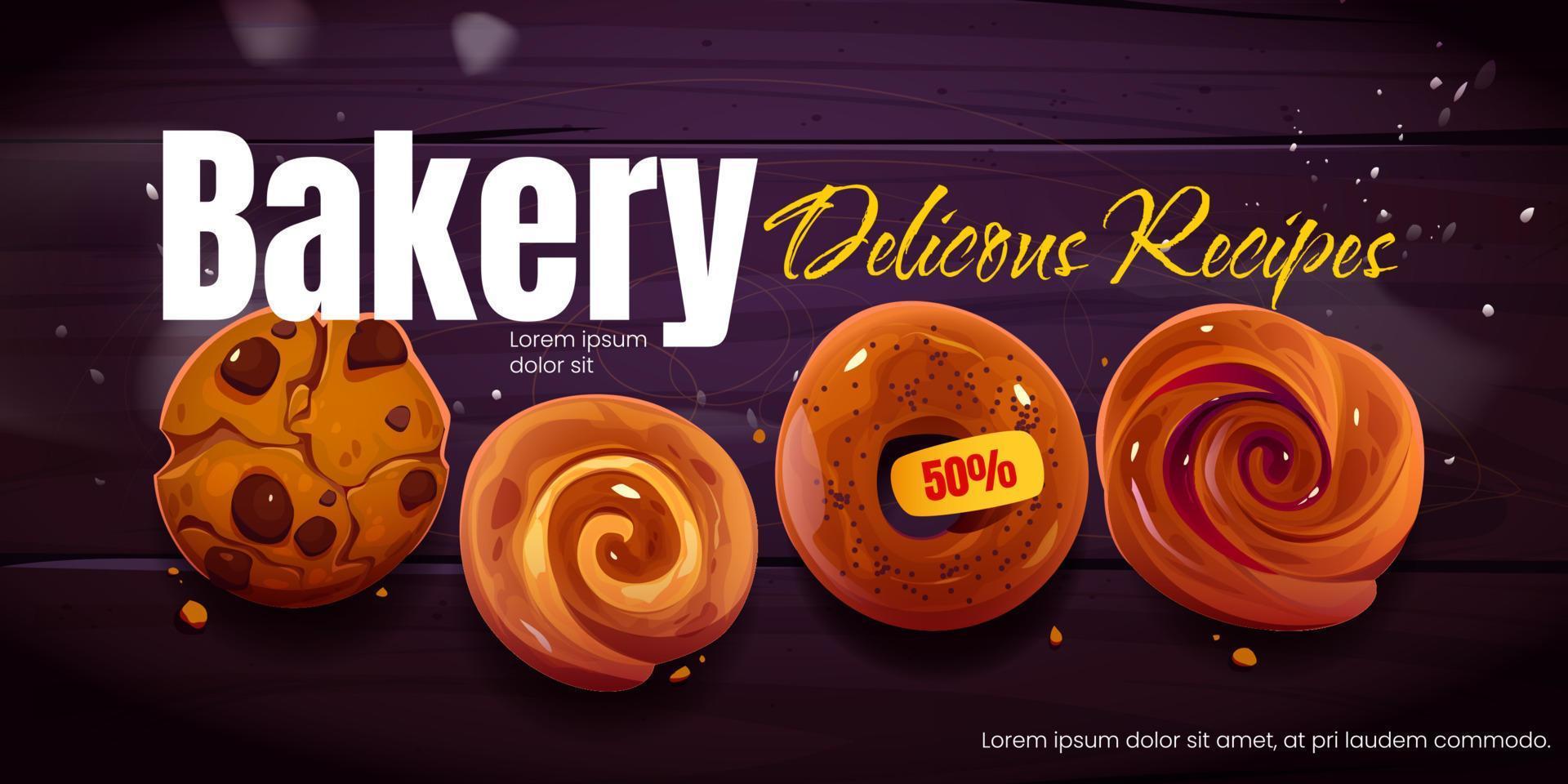 Bakery shop promo banner, social media ads design vector