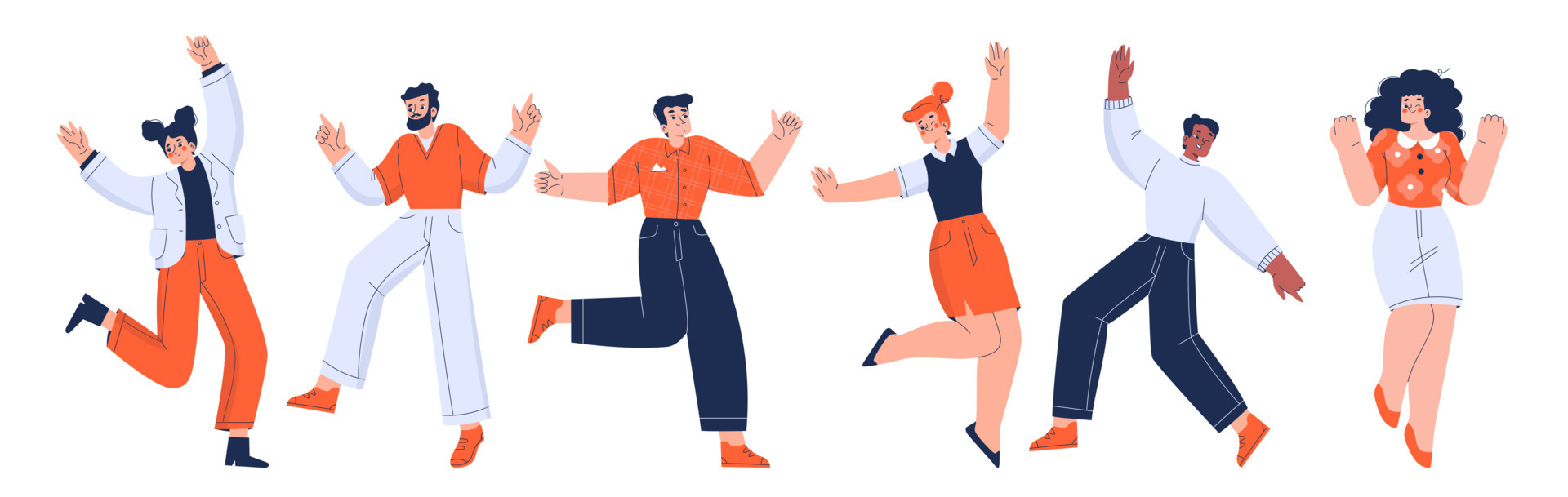 Happy office employees jump with raised arms 16263141 Vector Art at ...