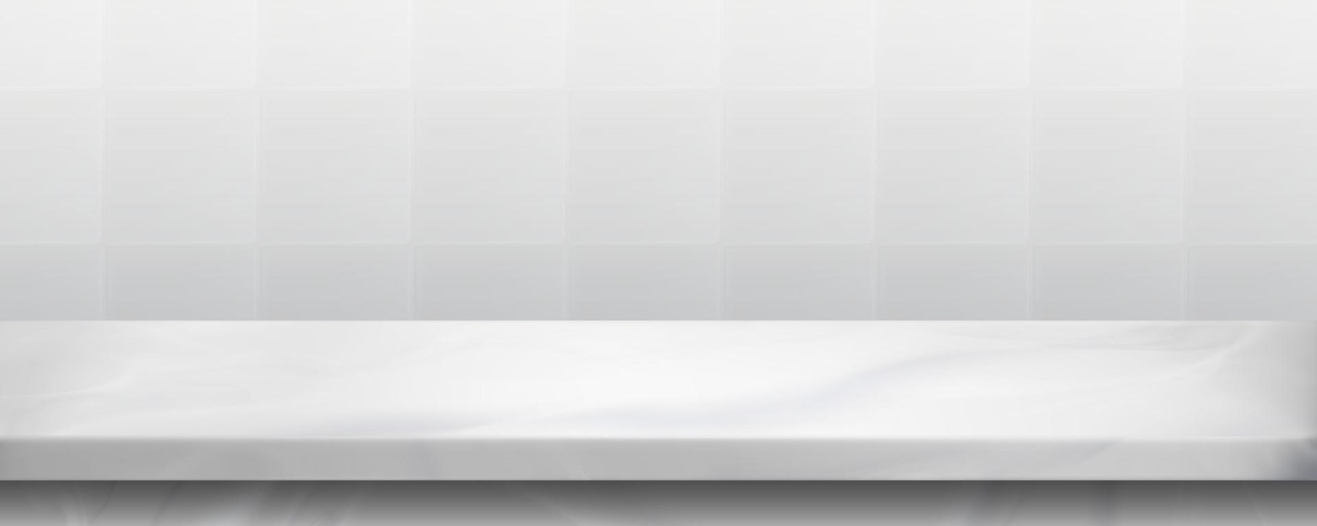 White marble countertop and tile wall vector