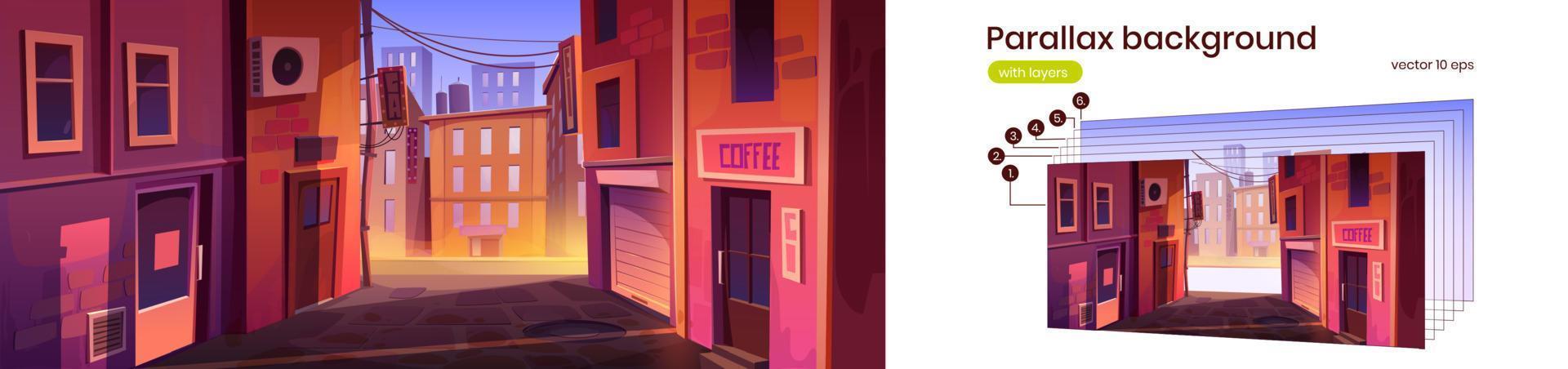 Empty city backstreet with shop and coffee house vector