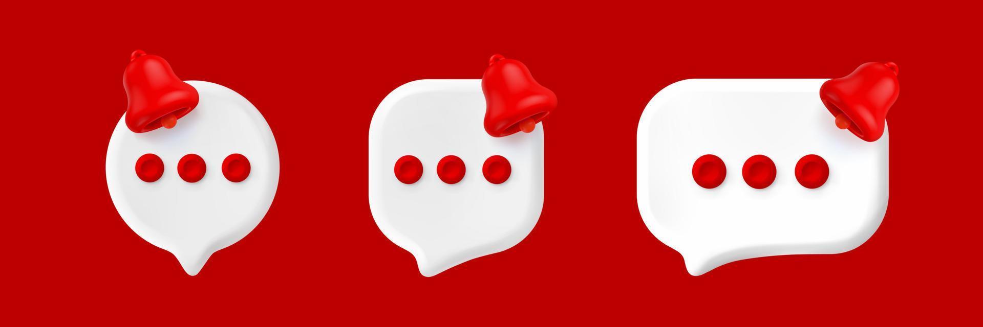 ventanas emergentes de notificación con iconos de campana roja conjunto 3d vector