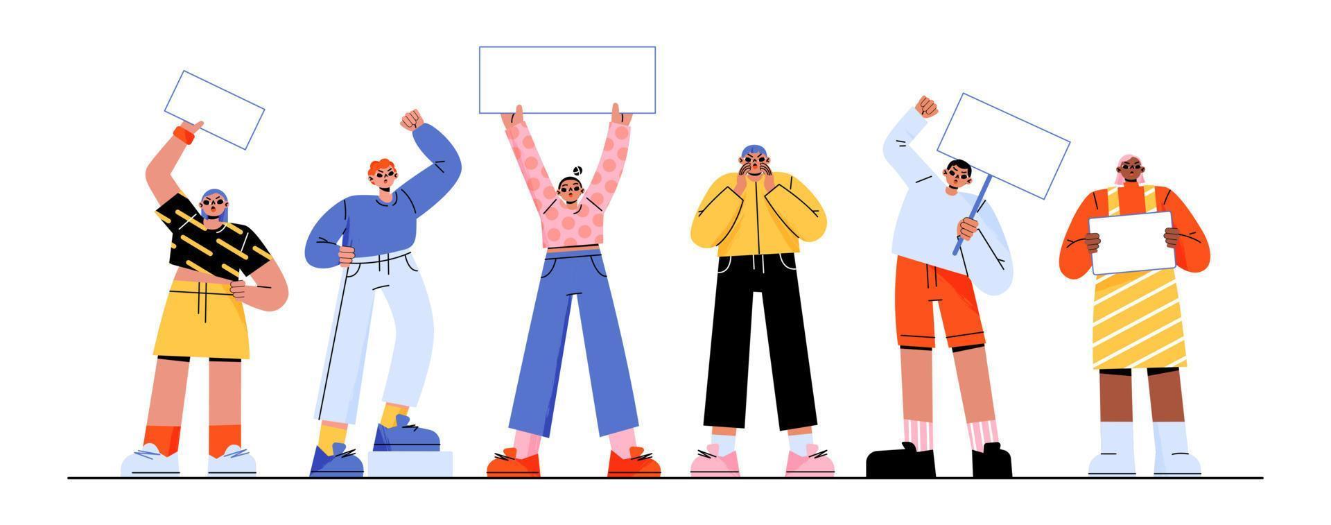 Angry people protesting flat vector illustration