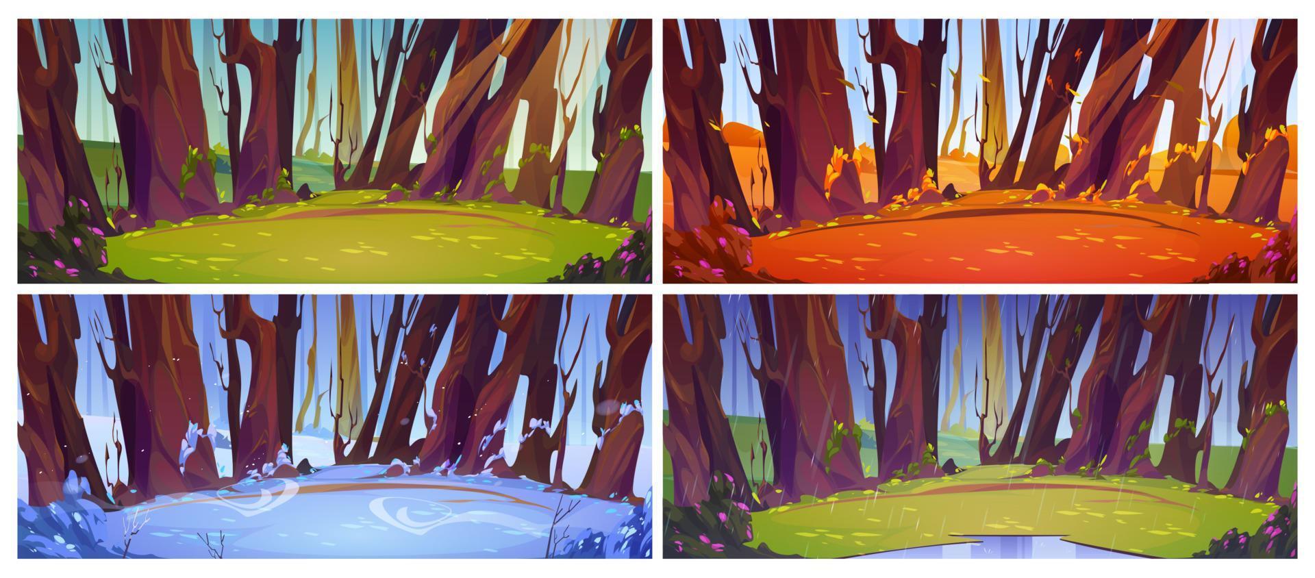 Four season vector illustration of forest glade