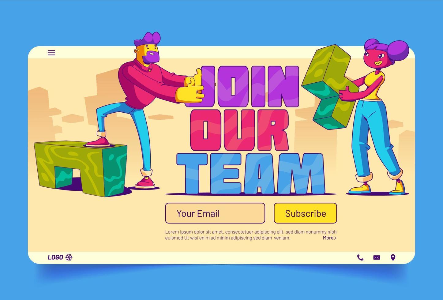 Join our team cartoon landing page, hiring concept vector