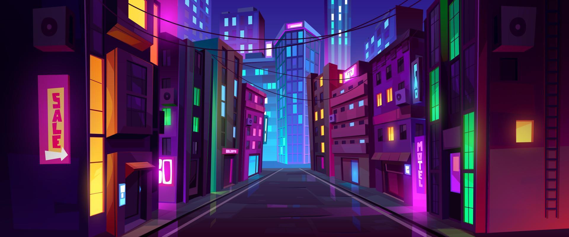 City street with road and houses at night vector