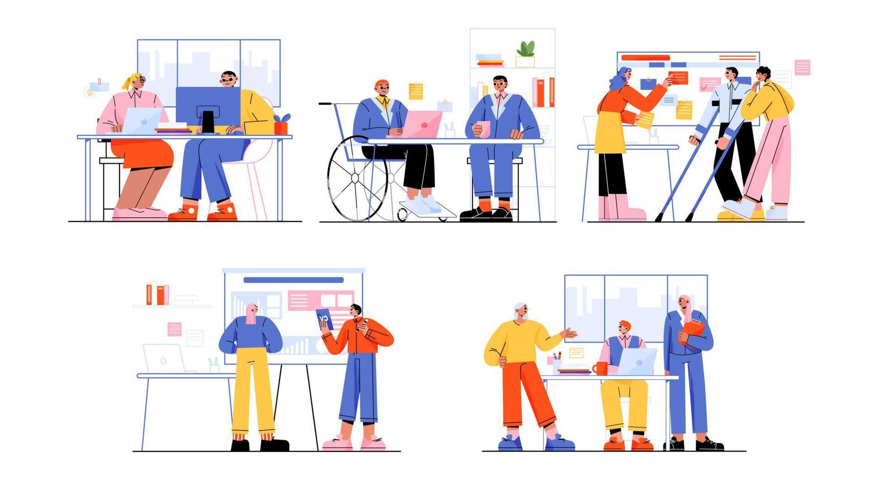 Set of business people discuss project in office vector