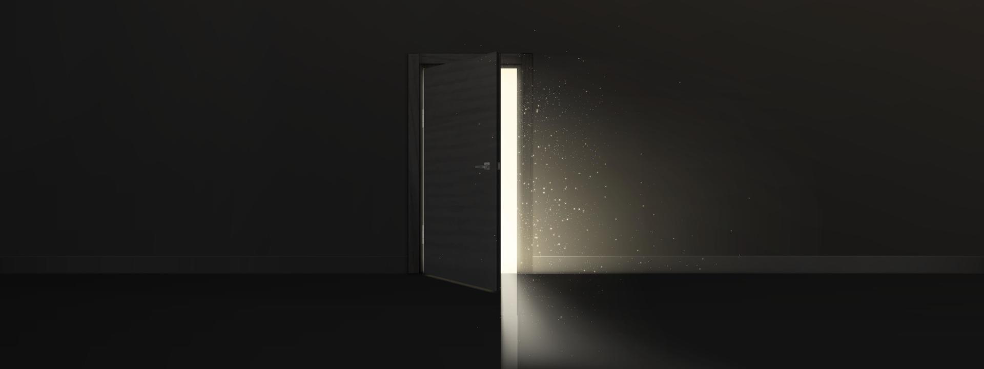 Door opening with glow, discovery, opportunity vector