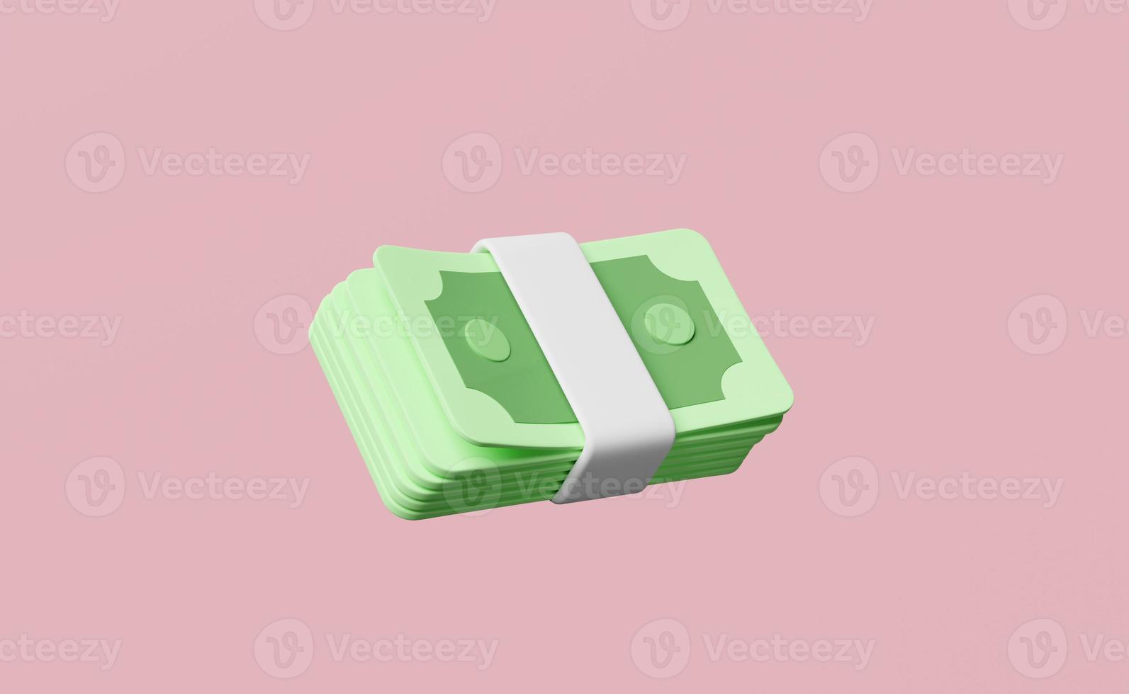3d banknote stack icon isolated on pink background. economic movements or business finance concept, 3d render illustration photo