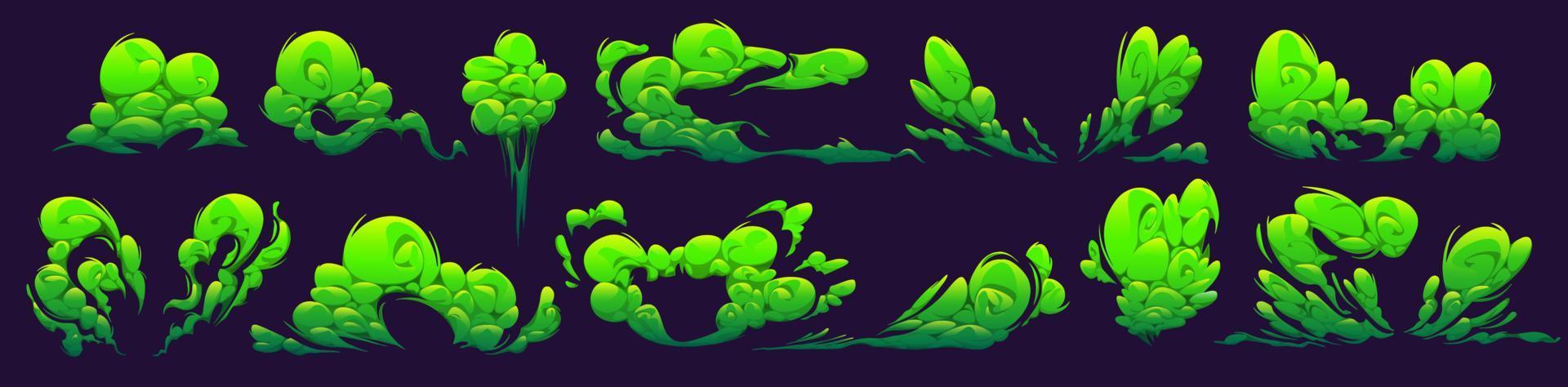 mal olor, humo verde y nubes aisladas tóxicas vector