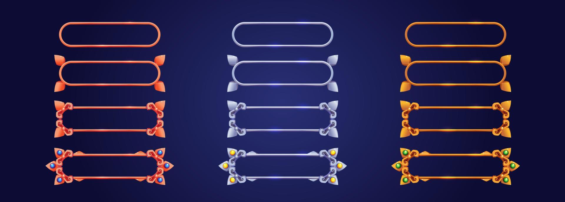 Game frames, bronze, gold and silver borders set 16263398 Vector Art at