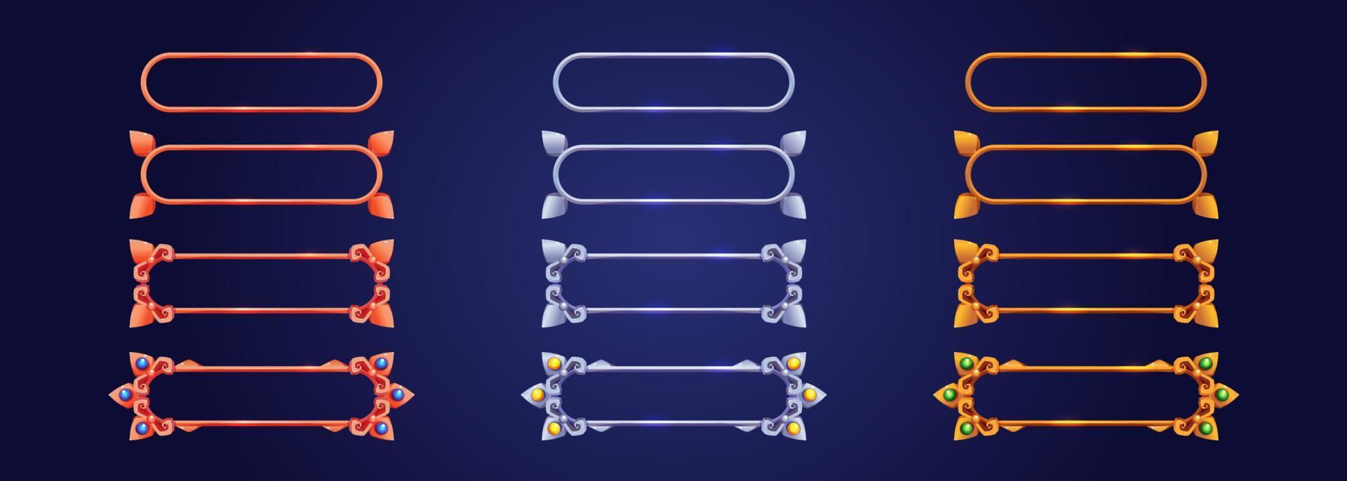 Game frames, bronze, gold and silver borders set vector