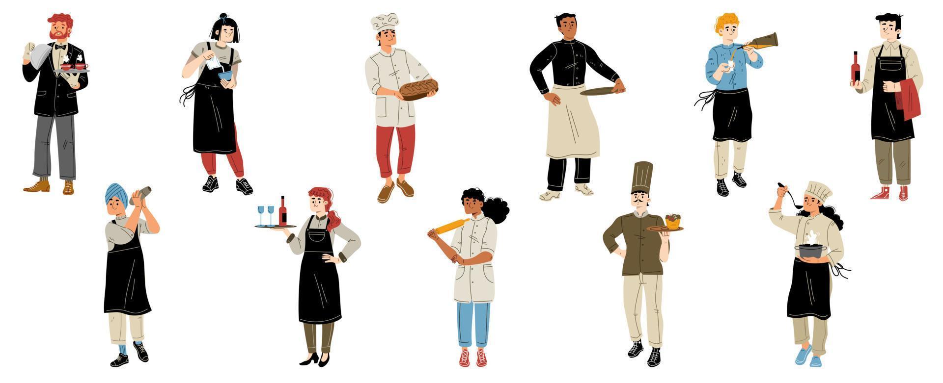 Restaurant staff, employees chef, waiter, baker vector