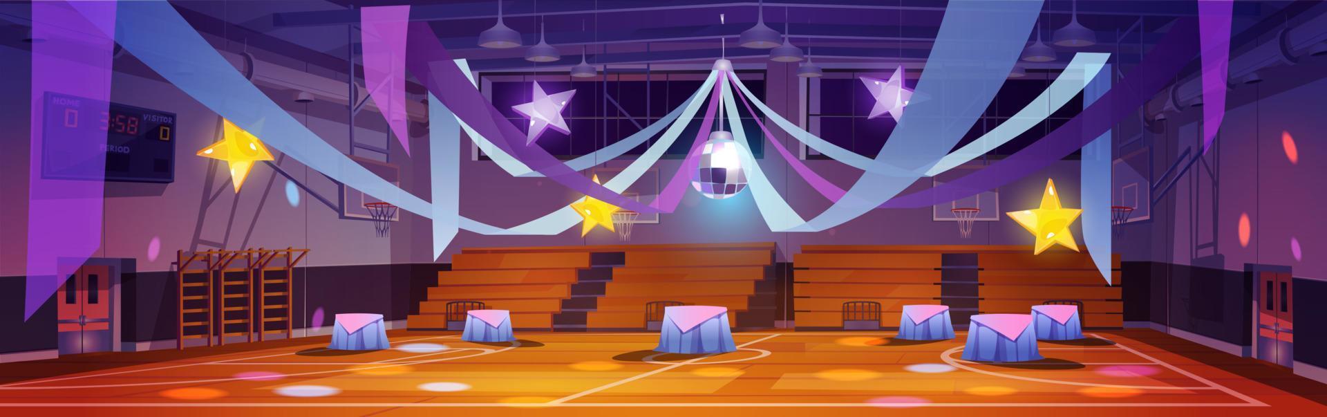 School gym interior ready for prom night or party vector