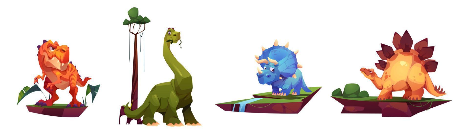 Set of cartoon dinosaurs on white background vector