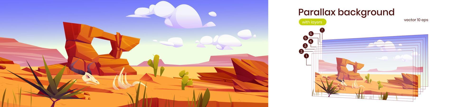 Parallax background with sand desert landscape vector