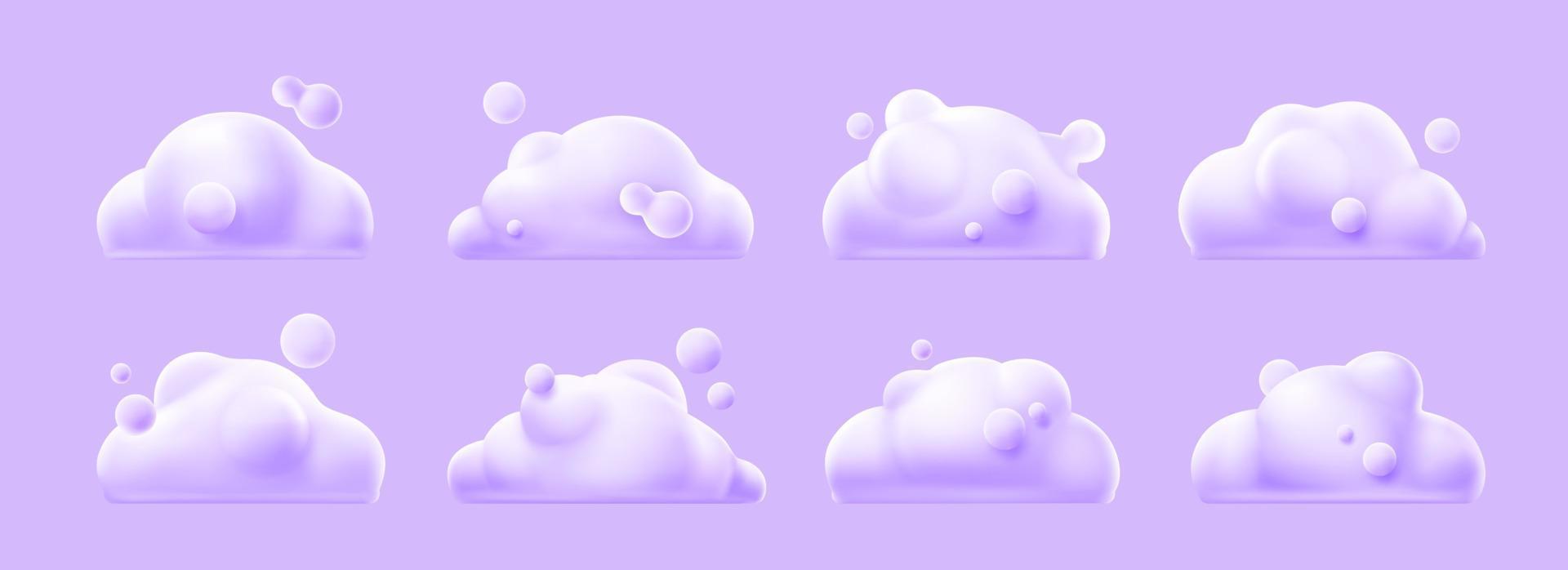 3d render white clouds, fluffy spindrift eddies vector
