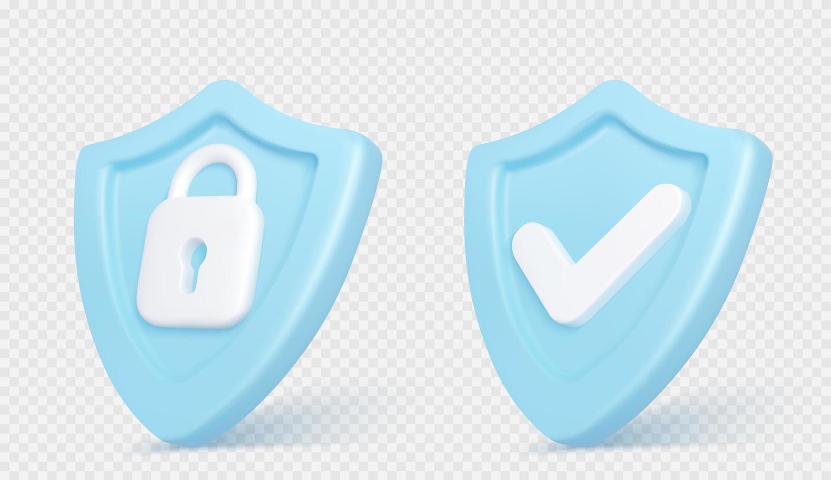 3d render shields with padlock and tick sign vector