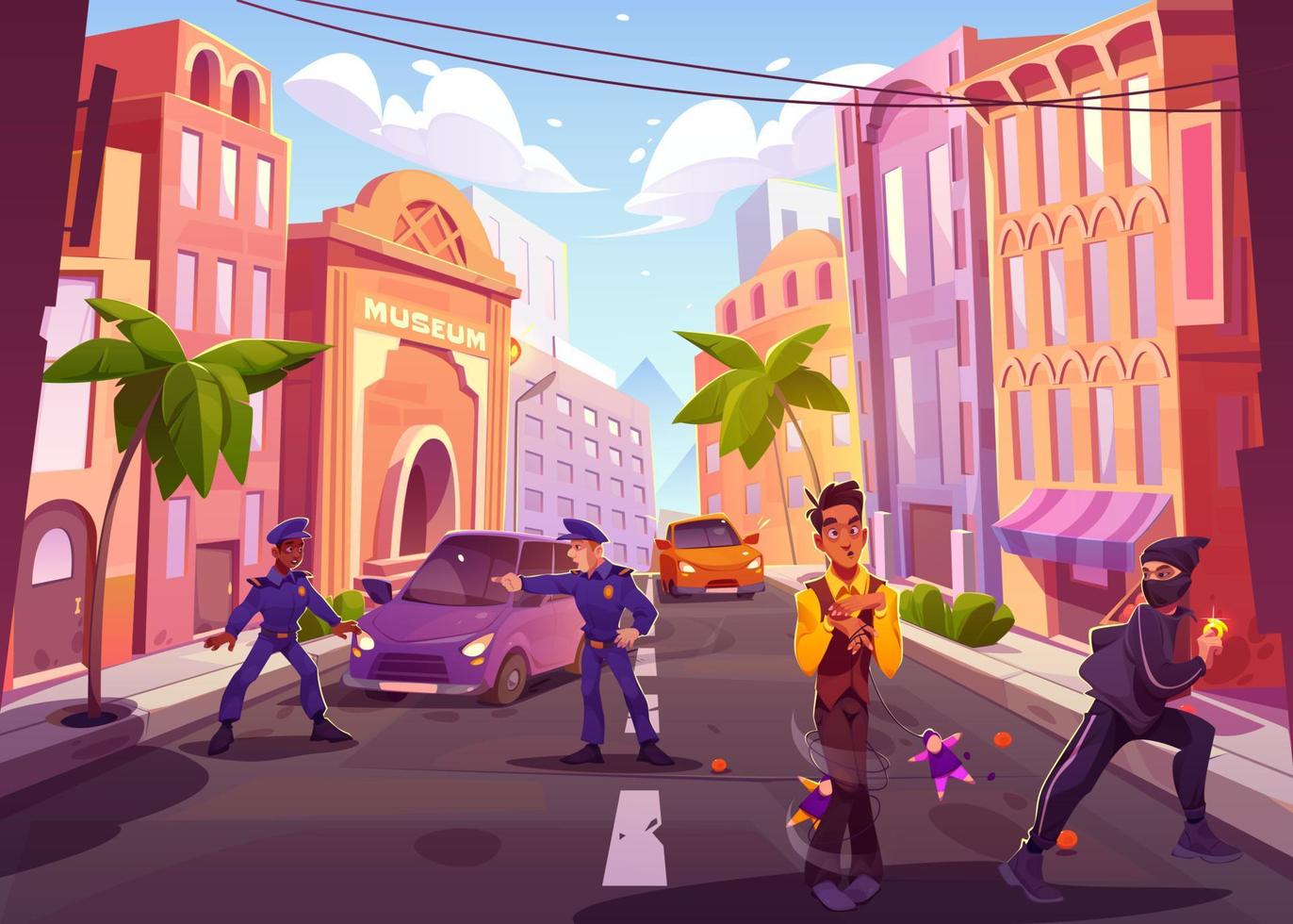 calle de la ciudad con personajes en la carretera, ilustración vector