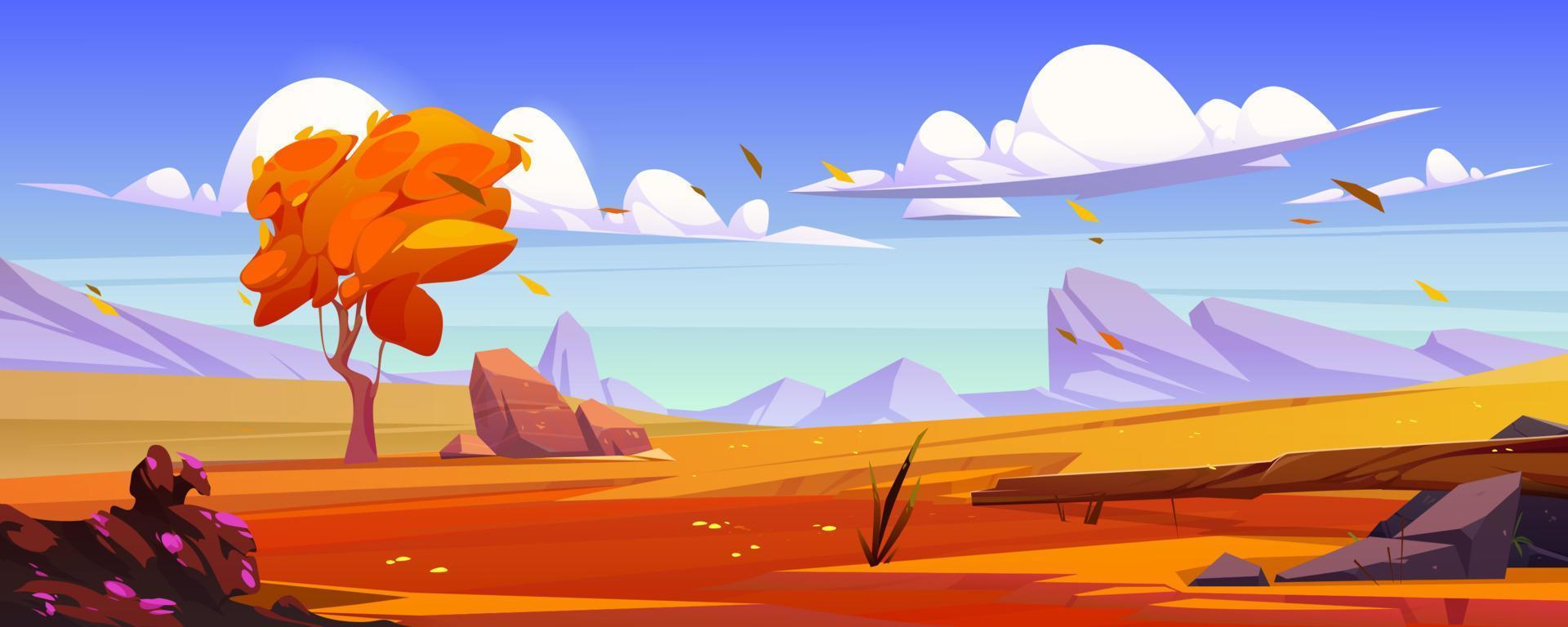 Cartoon autumn landscape, mountain valley scene vector
