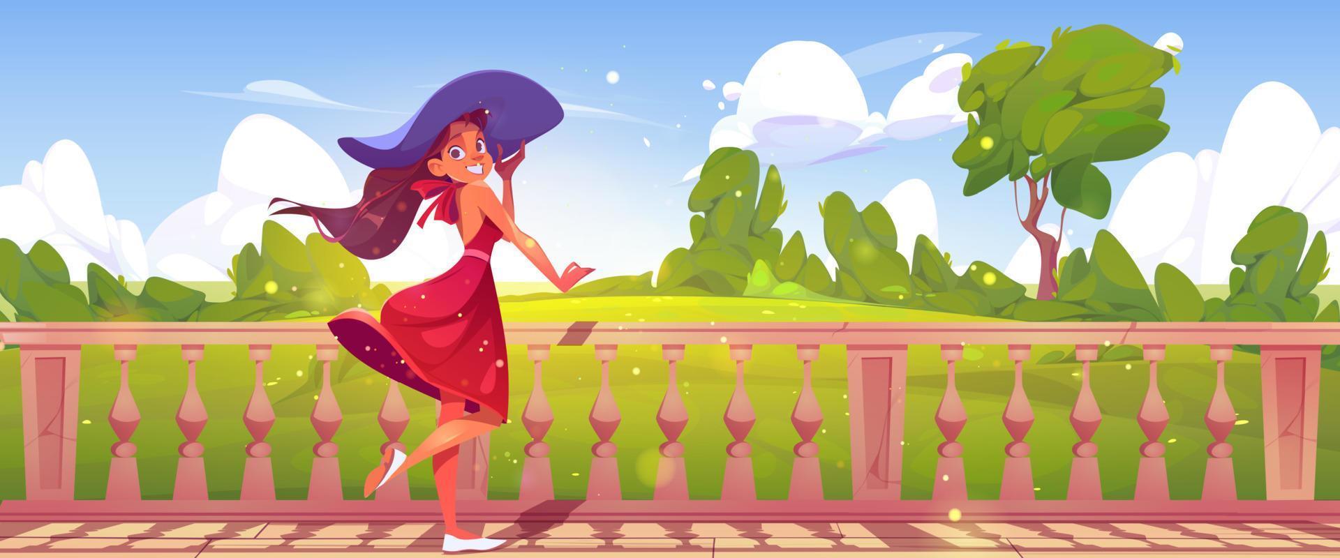 Beautiful girl on house terrace with balustrade vector
