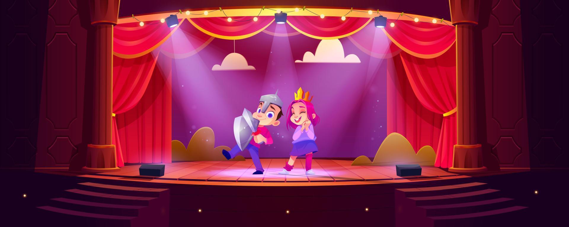 Children actors play on theater scene vector
