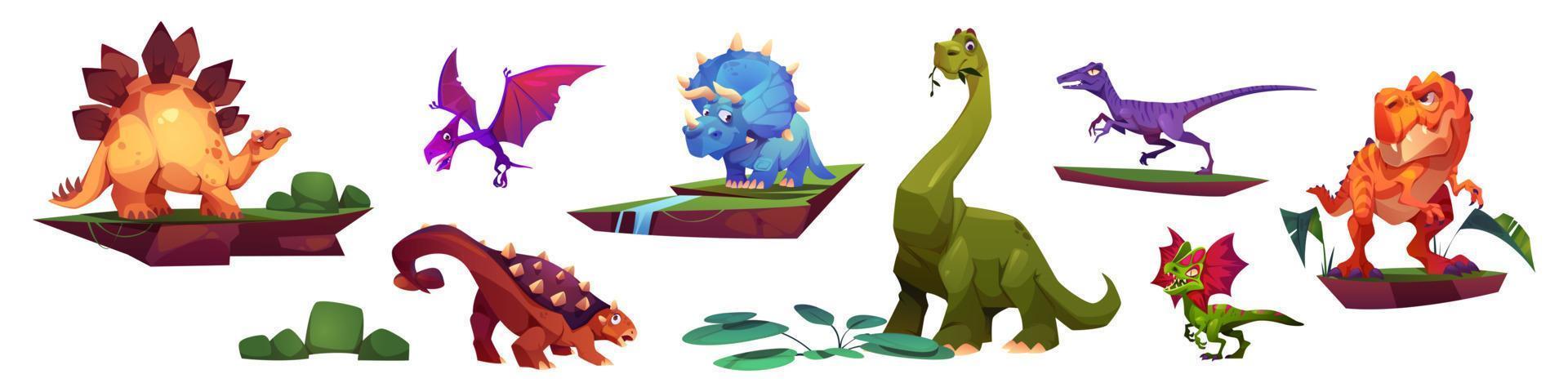 conjunto de vectores aislados de personajes de dibujos animados de dinosaurios