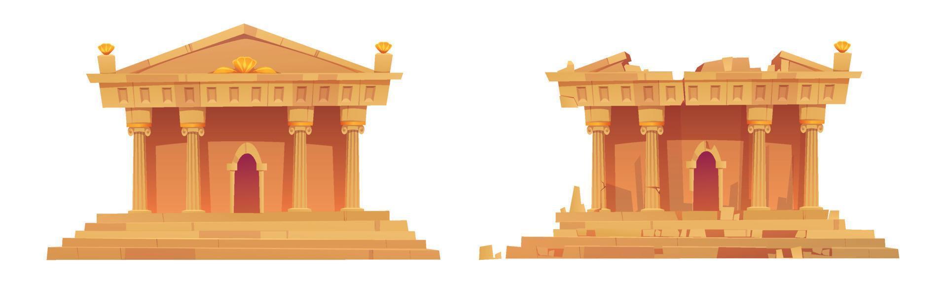 Set of preserved and ruined ancient building vector