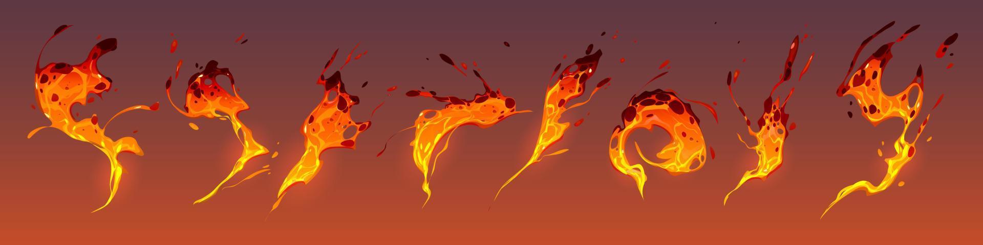 Liquid lava splashes with fire and drops vector