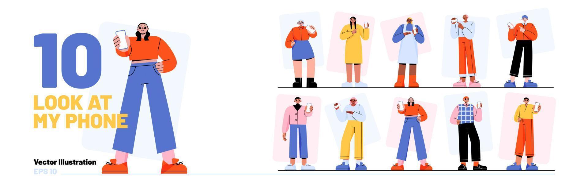People hold mobile phone and show blank screen vector