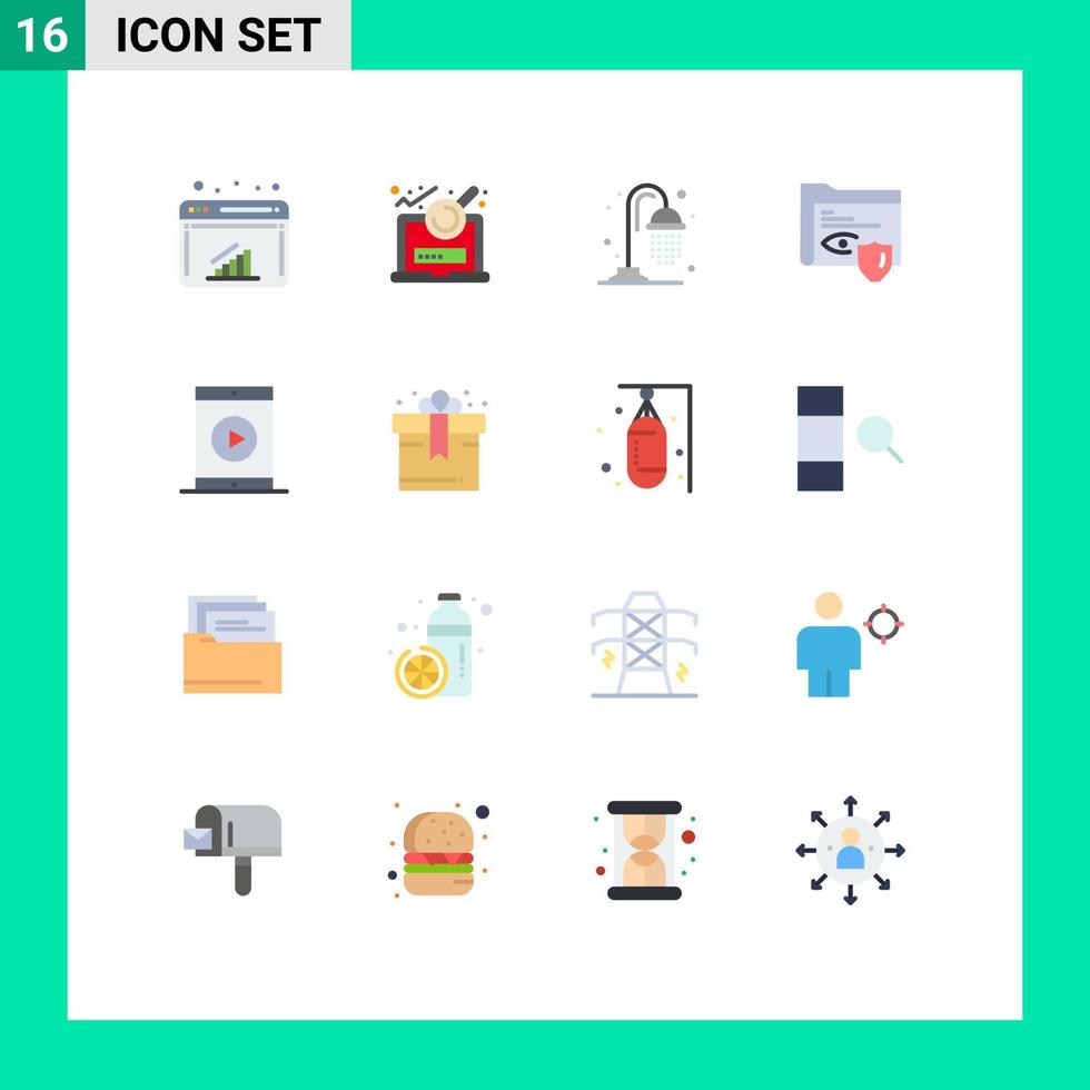 Universal Icon Symbols Group of 16 Modern Flat Colors of mobile cinema water surveillance folder Editable Pack of Creative Vector Design Elements