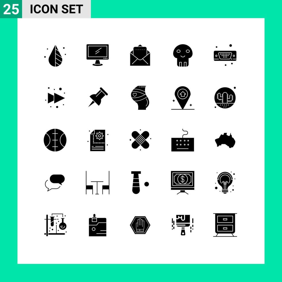 25 Thematic Vector Solid Glyphs and Editable Symbols of port display pc death danger Editable Vector Design Elements