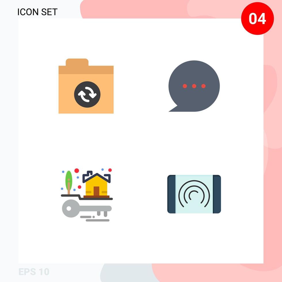 4 User Interface Flat Icon Pack of modern Signs and Symbols of files real estate bubble house keys user Editable Vector Design Elements