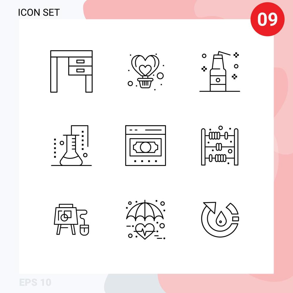 User Interface Pack of 9 Basic Outlines of science of matter chemistry heart chemical science terrorism Editable Vector Design Elements