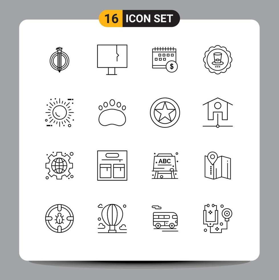 User Interface Pack of 16 Basic Outlines of sign glass warning economic money Editable Vector Design Elements
