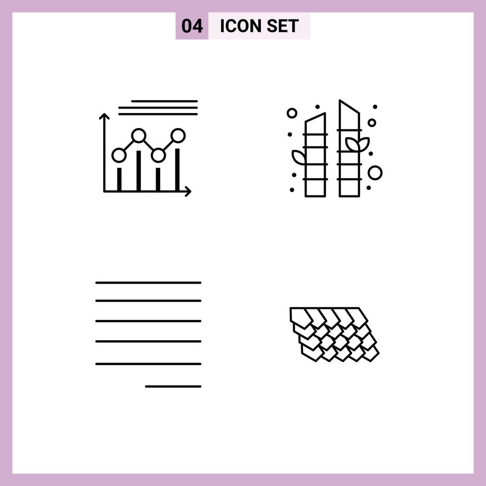 Set of 4 Modern UI Icons Symbols Signs for analytics left growth tree roof Editable Vector Design Elements